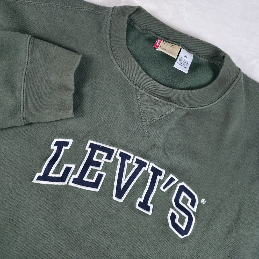 VTG Y2K Levis Sweatshirt Mens XL Green Red Tab Crewneck V-Stitch‎ Pullover 2002